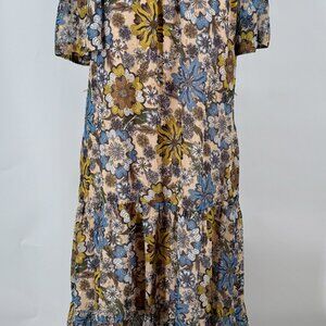 Taylor Floral Off Shoulder Dress | Boho Midi Dress | Blue Green Yellow Floral |